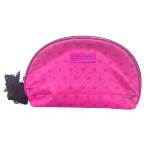 Lancome Pink Polka Dot Makeup Bag with Black Flower Detail